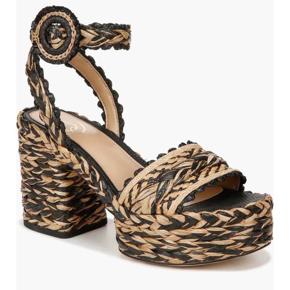 Sam Edelman Iliana Woven Platform Ankle-Strap Sandals Black & Natural Size 9.5